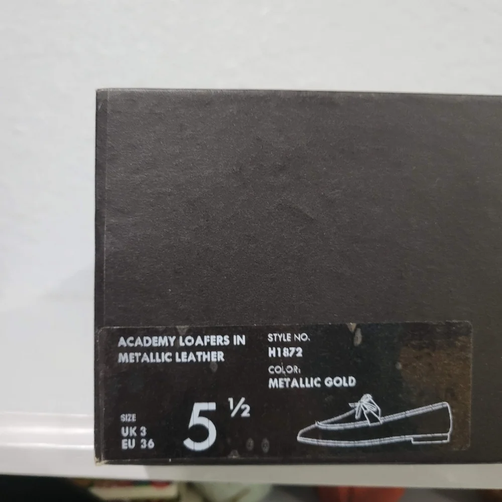 J Crew Academy Loafers Metallic Leather Gold Size 5.5 New